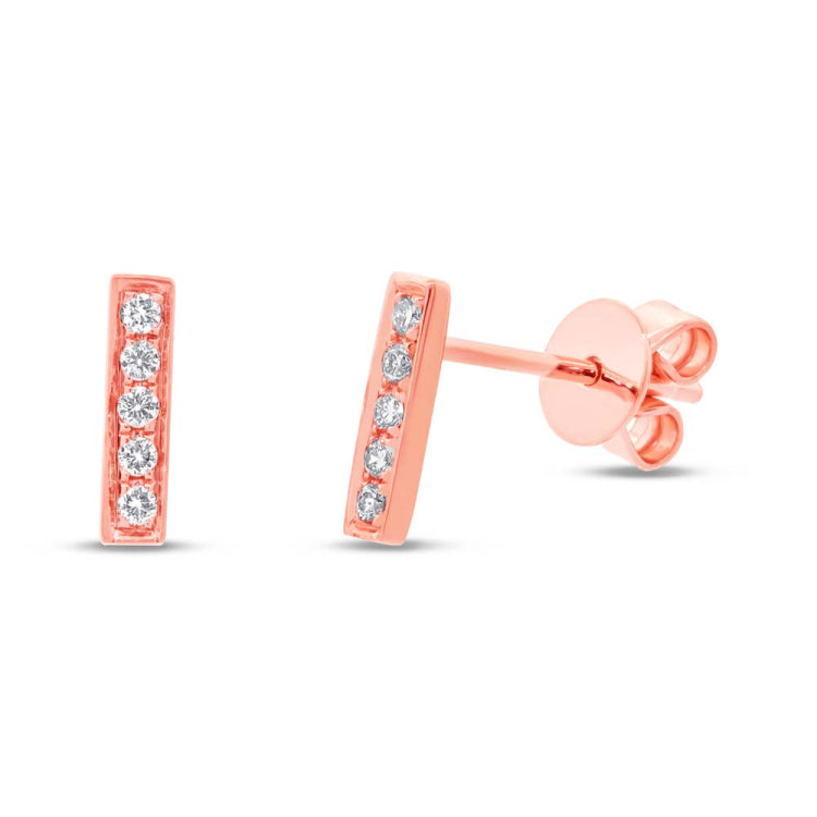 0.08ct 14k Rose Gold Diamond Bar Stud Earring
