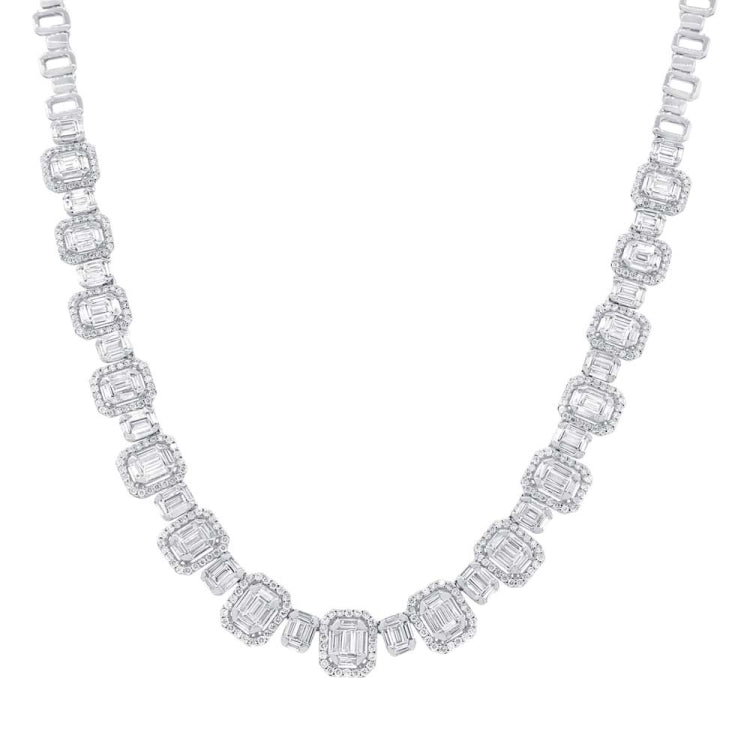 7.73ct 18k White Gold Diamond Baguette Necklace