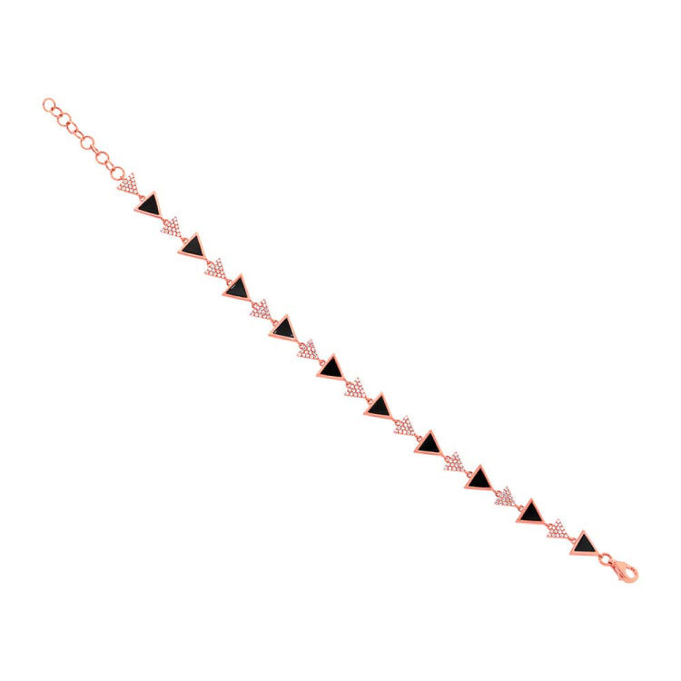 0.41ct Diamond & 1.56ct Onyx 14k Rose Gold Triangle Bracelet