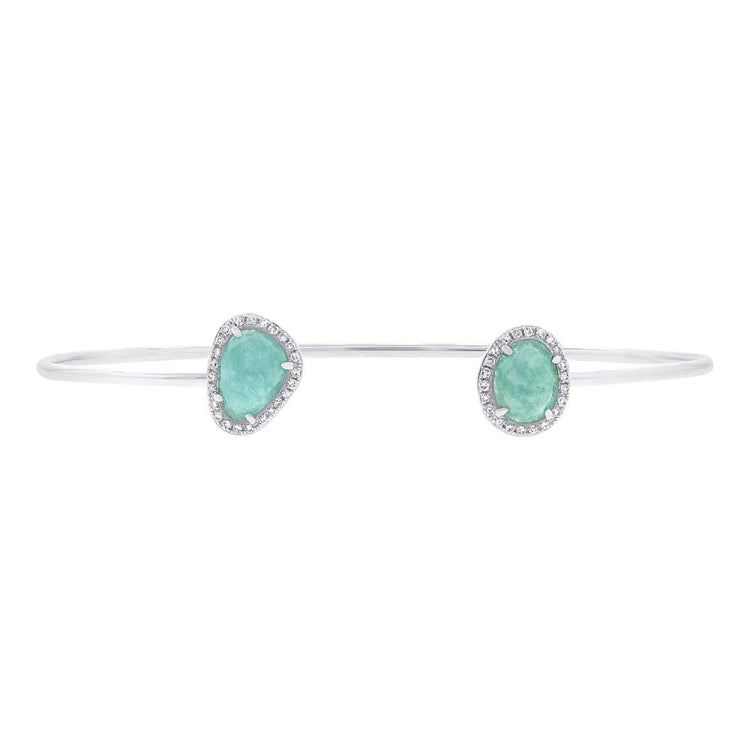 0.14ct Diamond & 1.70ct Amazonite 14k White Gold Bangle