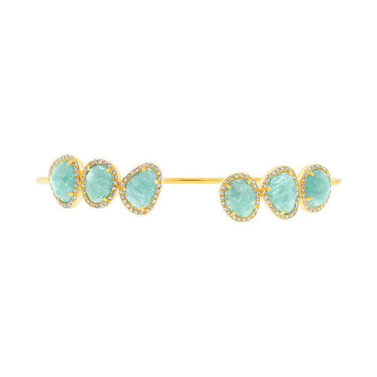 0.39ct Diamond & 5.07ct Amazonite 14k Yellow Gold Bangle