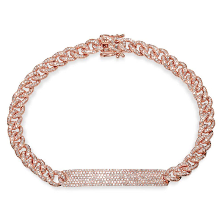 1.49ct 14k Rose Gold Diamond Pave Chain Bracelet