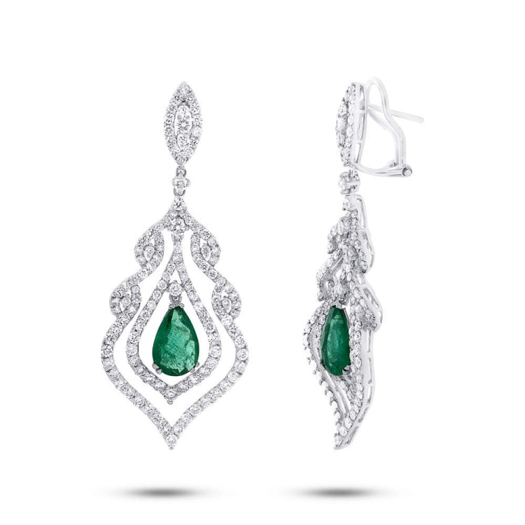 4.21ct Diamond & 2.82ct Emerald 18k White Gold Earring