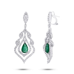 4.21ct Diamond & 2.82ct Emerald 18k White Gold Earring