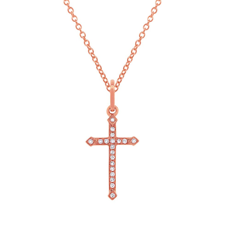 0.07ct 14k Rose Gold Diamond Cross Necklace