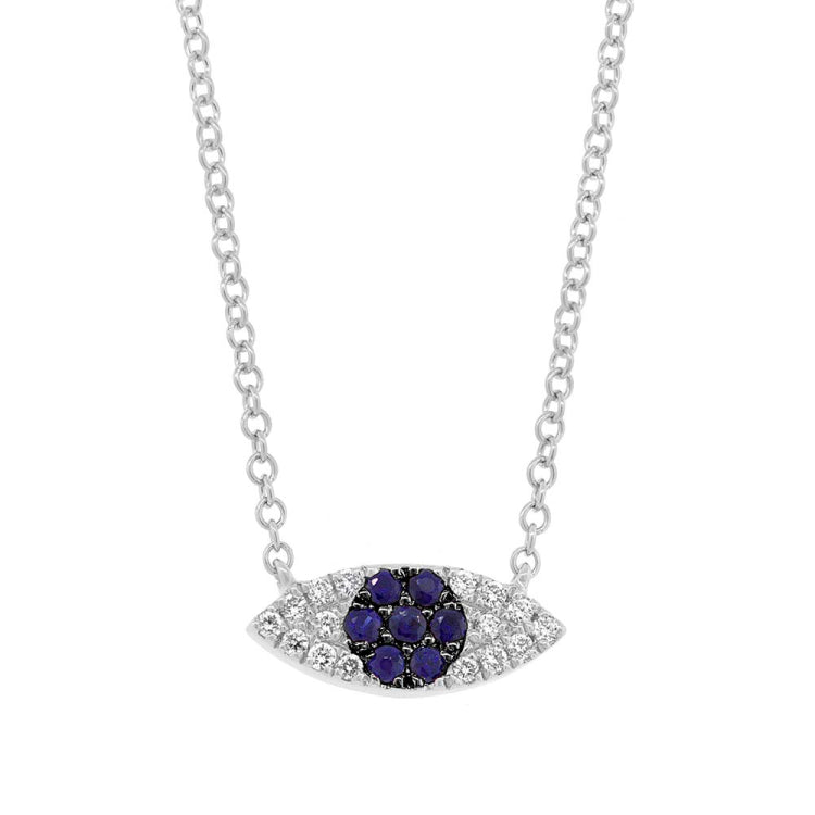 0.07ct Diamond & 0.11ct Blue Sapphire 14k White Gold Eye Necklace