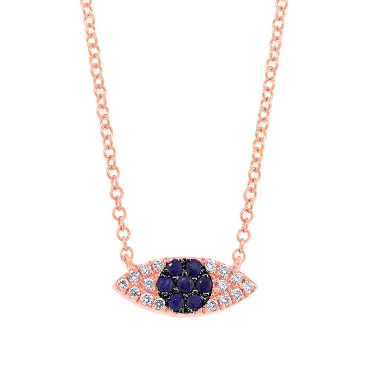 0.07ct Diamond & 0.11ct Blue Sapphire 14k Rose Gold Eye Necklace