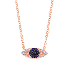 0.07ct Diamond & 0.11ct Blue Sapphire 14k Rose Gold Eye Necklace