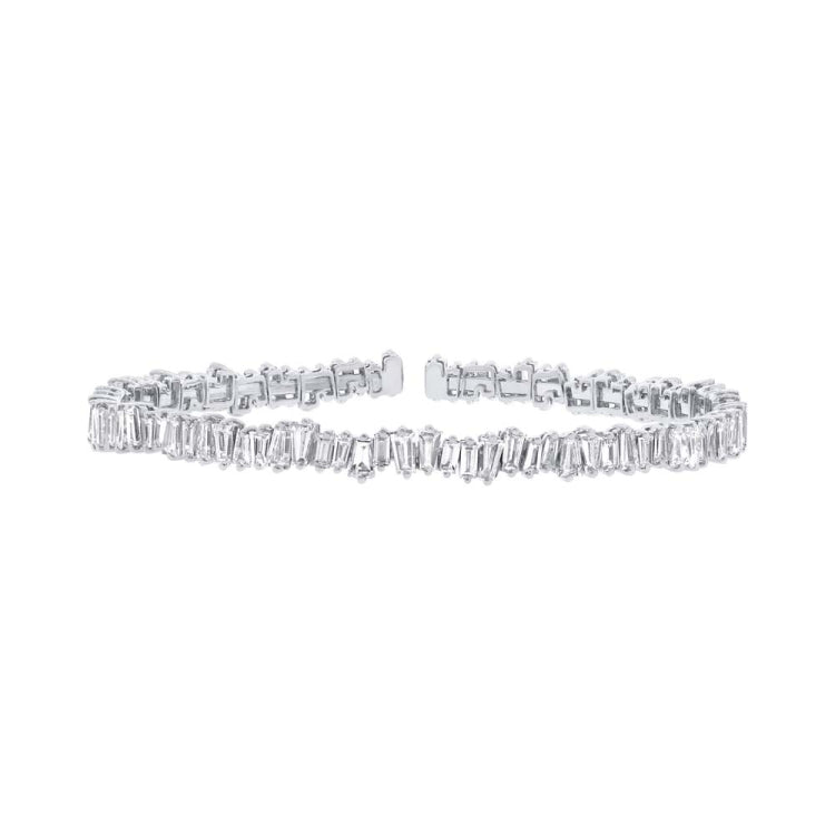 5.82ct 14k White Gold Diamond Baguette Bangle