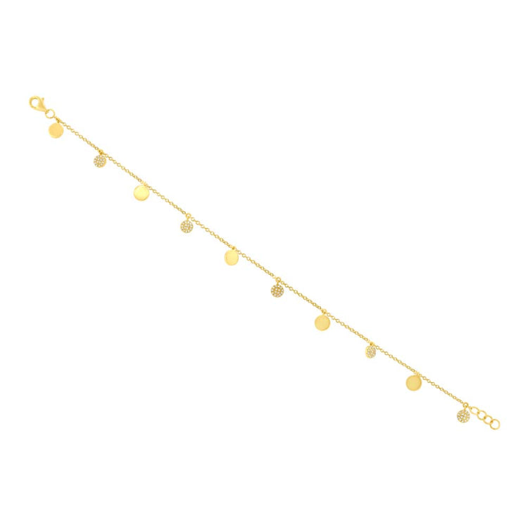 0.15ct 14k Yellow Gold Diamond Pave Circle Anklet