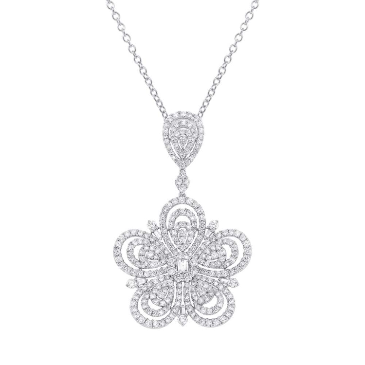 5.46ct 18k White Gold Diamond Flower Pendant