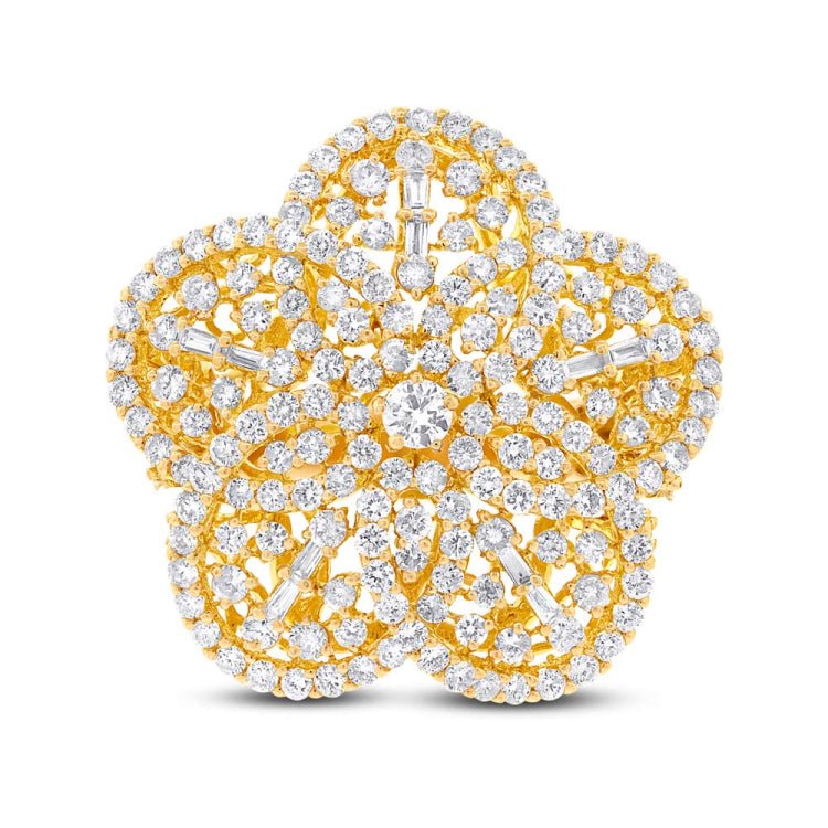 4.18ct 18k Yellow Gold Diamond Flower Ring