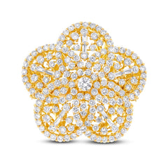4.18ct 18k Yellow Gold Diamond Flower Ring