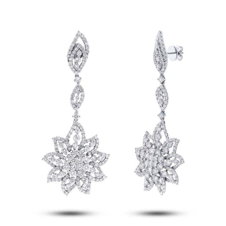 9.07ct 18k White Gold Diamond Flower Earring
