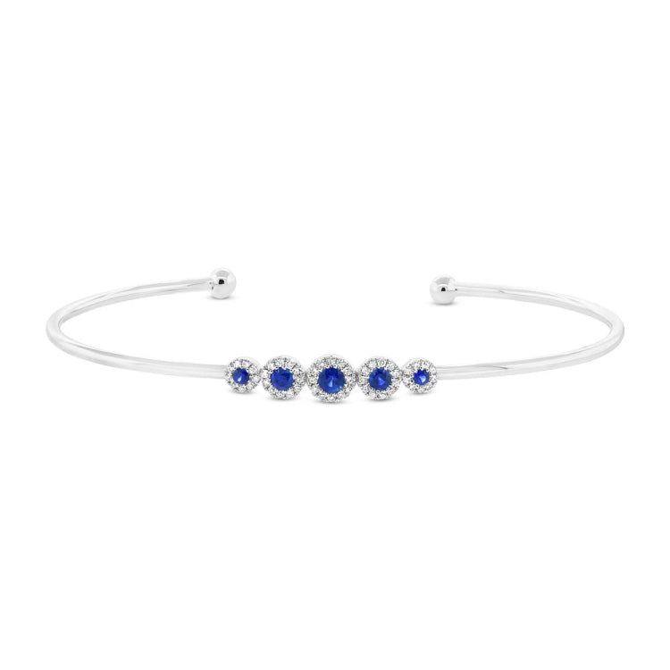 0.14ct Diamond & 0.29ct Blue Sapphire 14k White Gold Bangle