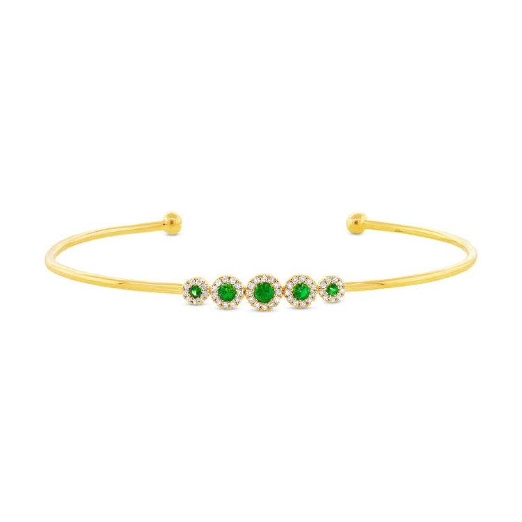 0.14ct Diamond & 0.29ct Green Garnet 14k Yellow Gold Bangle