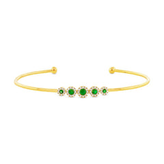 0.14ct Diamond & 0.29ct Green Garnet 14k Yellow Gold Bangle