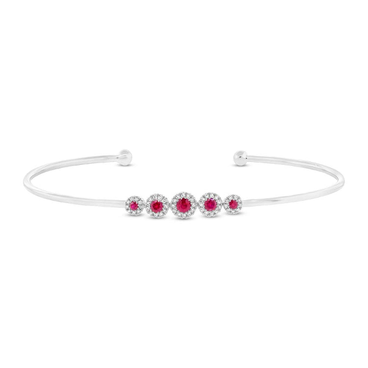 0.14ct Diamond & 0.28ct Ruby 14k White Gold Bangle