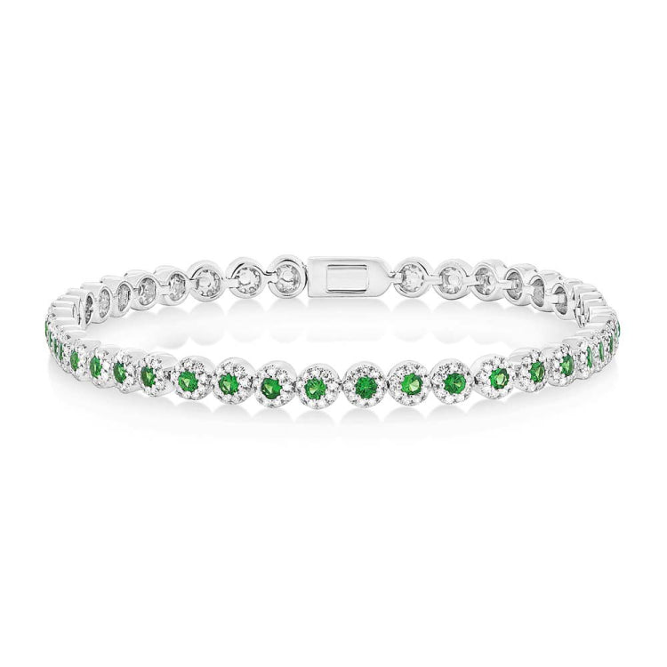 1.08ct Diamond & 1.48ct Green Garnet 14k White Gold Lady's Bracelet