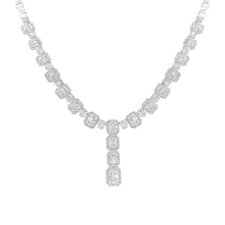 8.18ct 18k White Gold Diamond Baguette Necklace