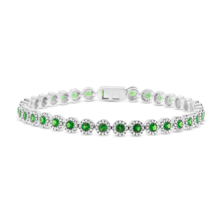 1.28ct Diamond & 2.95ct Green Garnet 14k White Gold Bracelet