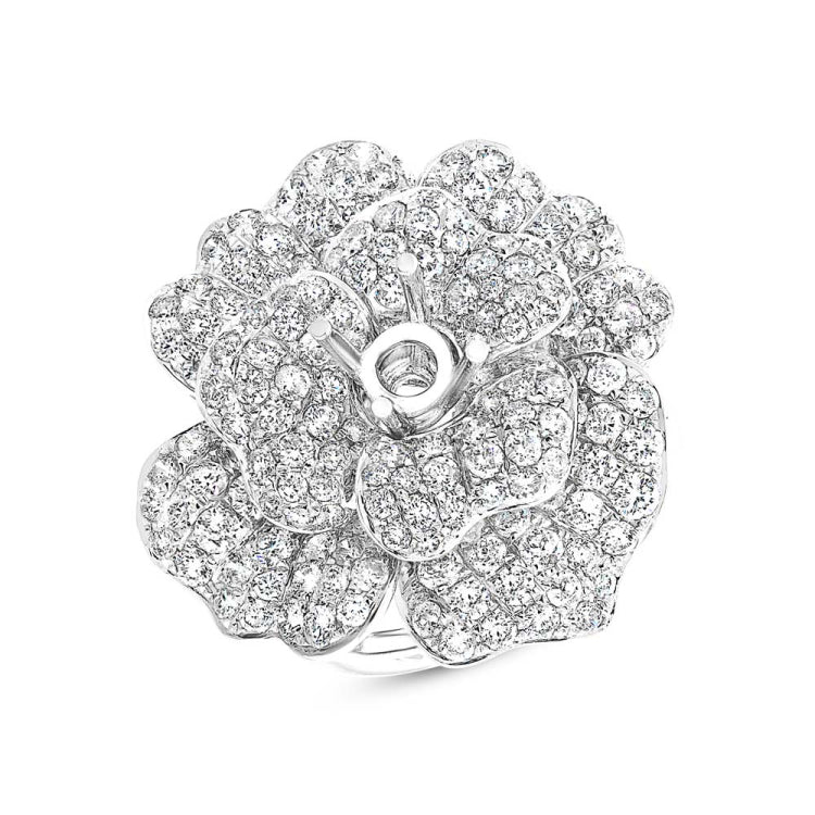 5.06ct 18k White Gold Diamond Flower Semi-mount Ring