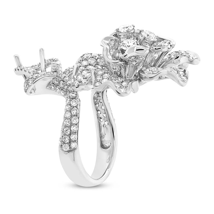 4.66ct 18k White Gold Diamond Flower Semi-mount Ring