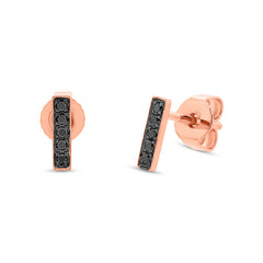 0.08ct 14k Rose Gold Black Diamond Bar Stud Earring