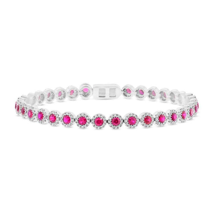 1.28ct Diamond & 3.65ct Ruby 14k White Gold Bracelet