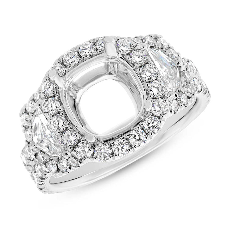 2.30ct 18k White Gold Diamond Semi-mount Ring for 9x9mm Center