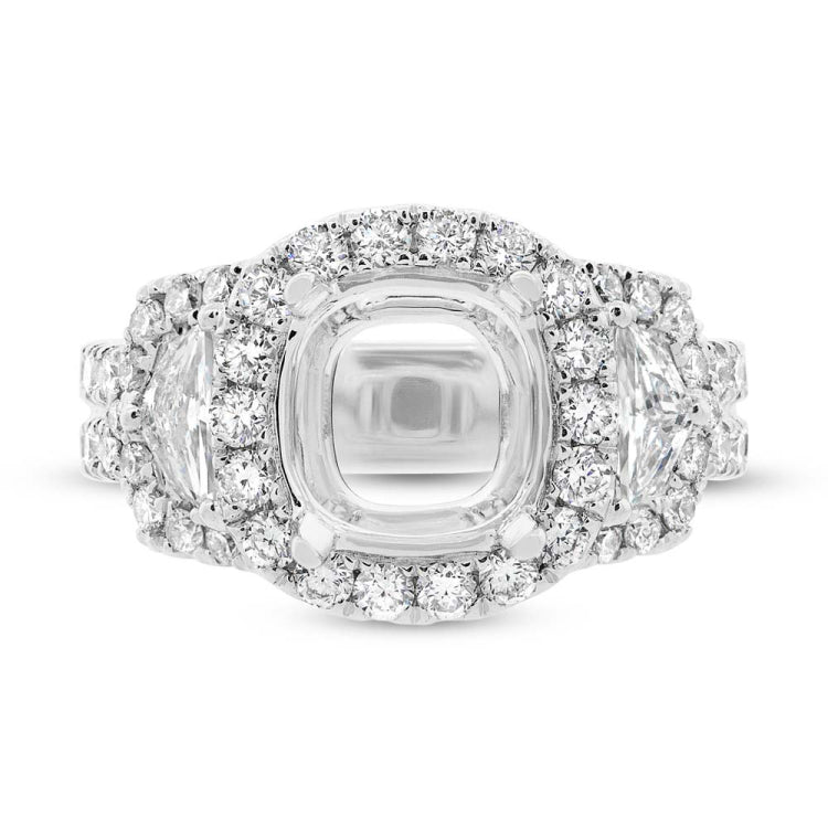 2.30ct 18k White Gold Diamond Semi-mount Ring for 9x9mm Center