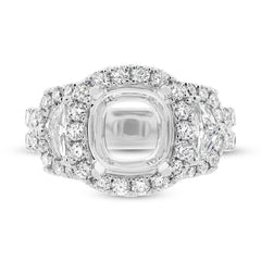 2.30ct 18k White Gold Diamond Semi-mount Ring for 9x9mm Center