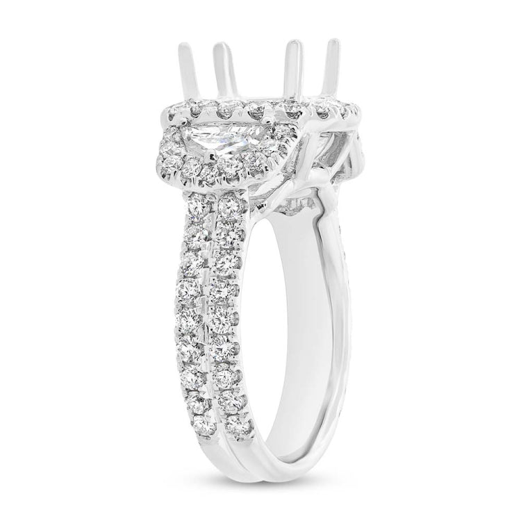 2.30ct 18k White Gold Diamond Semi-mount Ring for 9x9mm Center