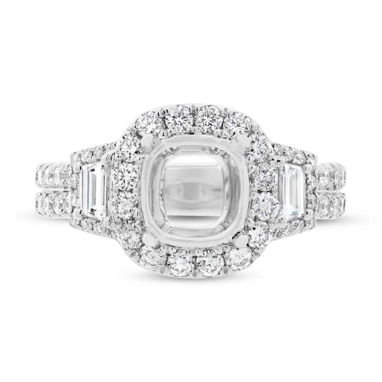 1.65ct 18k White Gold Diamond Semi-mount Ring for 8x8mm Center