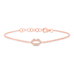 0.08ct 14k Rose Gold Diamond Pave Lips Bracelet