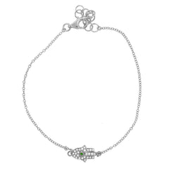 0.08ct Diamond & 0.01ct Emerald 14k White Gold Hamsa Bracelet