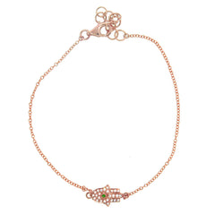 0.08ct Diamond & 0.01ct Emerald 14k Rose Gold Hamsa Bracelet