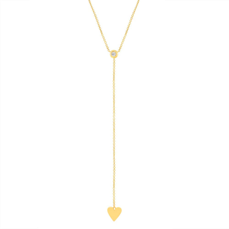 0.06ct 14k Yellow Gold Diamond Heart Lariat Necklace