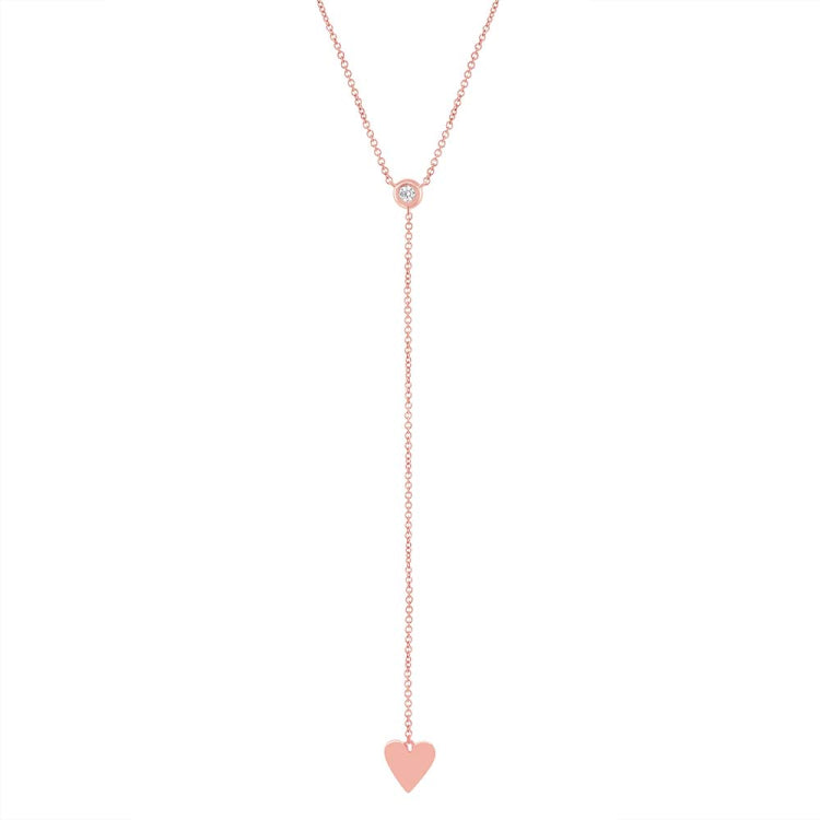 0.06ct 14k Rose Gold Diamond Heart Lariat Necklace