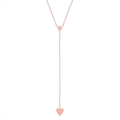 0.06ct 14k Rose Gold Diamond Heart Lariat Necklace