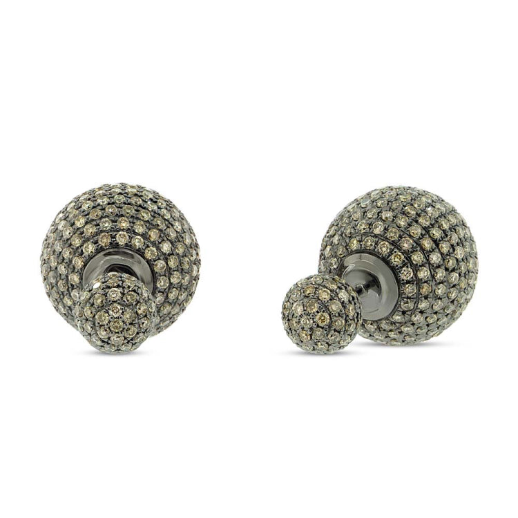 6.40ct 14k Black Rhodium Gold Champagne Diamond Cluster Ball Earring