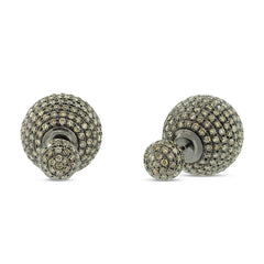 6.40ct 14k Black Rhodium Gold Champagne Diamond Cluster Ball Earring