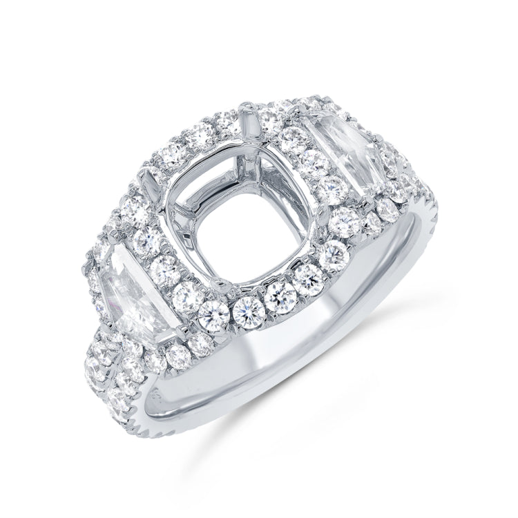 2.05ct 18k White Gold Diamond Semi-mount Ring for 8.5x8.5mm Center