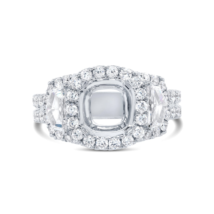 2.05ct 18k White Gold Diamond Semi-mount Ring for 8.5x8.5mm Center