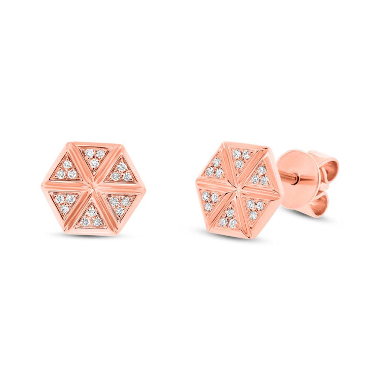 0.08ct 14k Rose Gold Diamond Hexagon Stud Earring