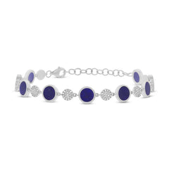 0.41ct Diamond & 3.49ct Lapis 14k White Gold Bracelet