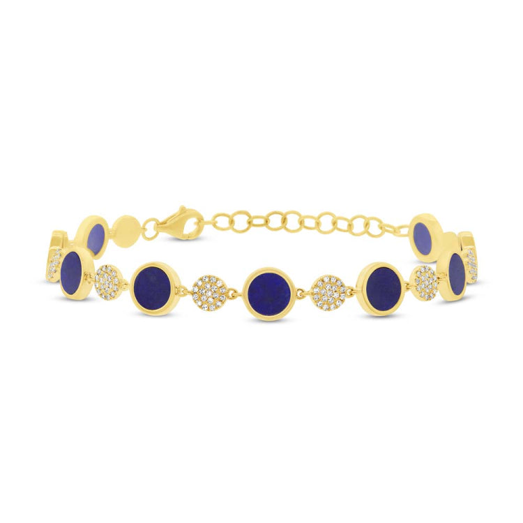 0.41ct Diamond & 3.49ct Lapis 14k Yellow Gold Bracelet