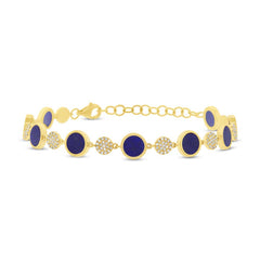 0.41ct Diamond & 3.49ct Lapis 14k Yellow Gold Bracelet