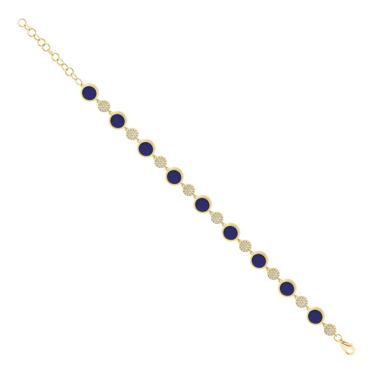 0.41ct Diamond & 3.49ct Lapis 14k Yellow Gold Bracelet