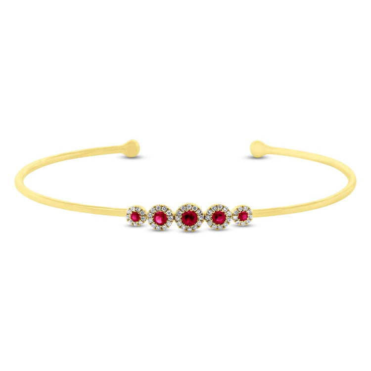 0.14ct Diamond & 0.28ct Ruby 14k Yellow Gold Bangle